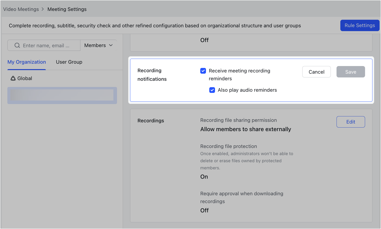 Admin | Configure meeting settings