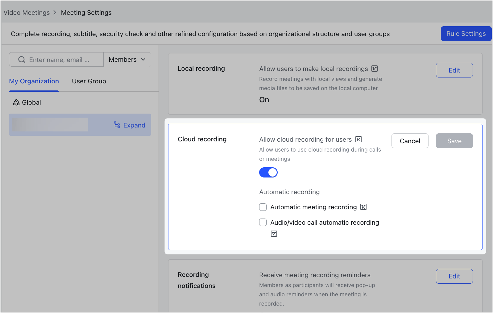 Admin | Configure meeting settings