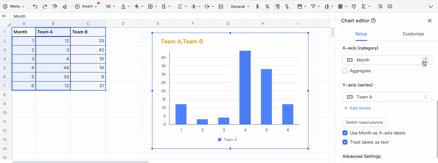 Insert charts in sheets