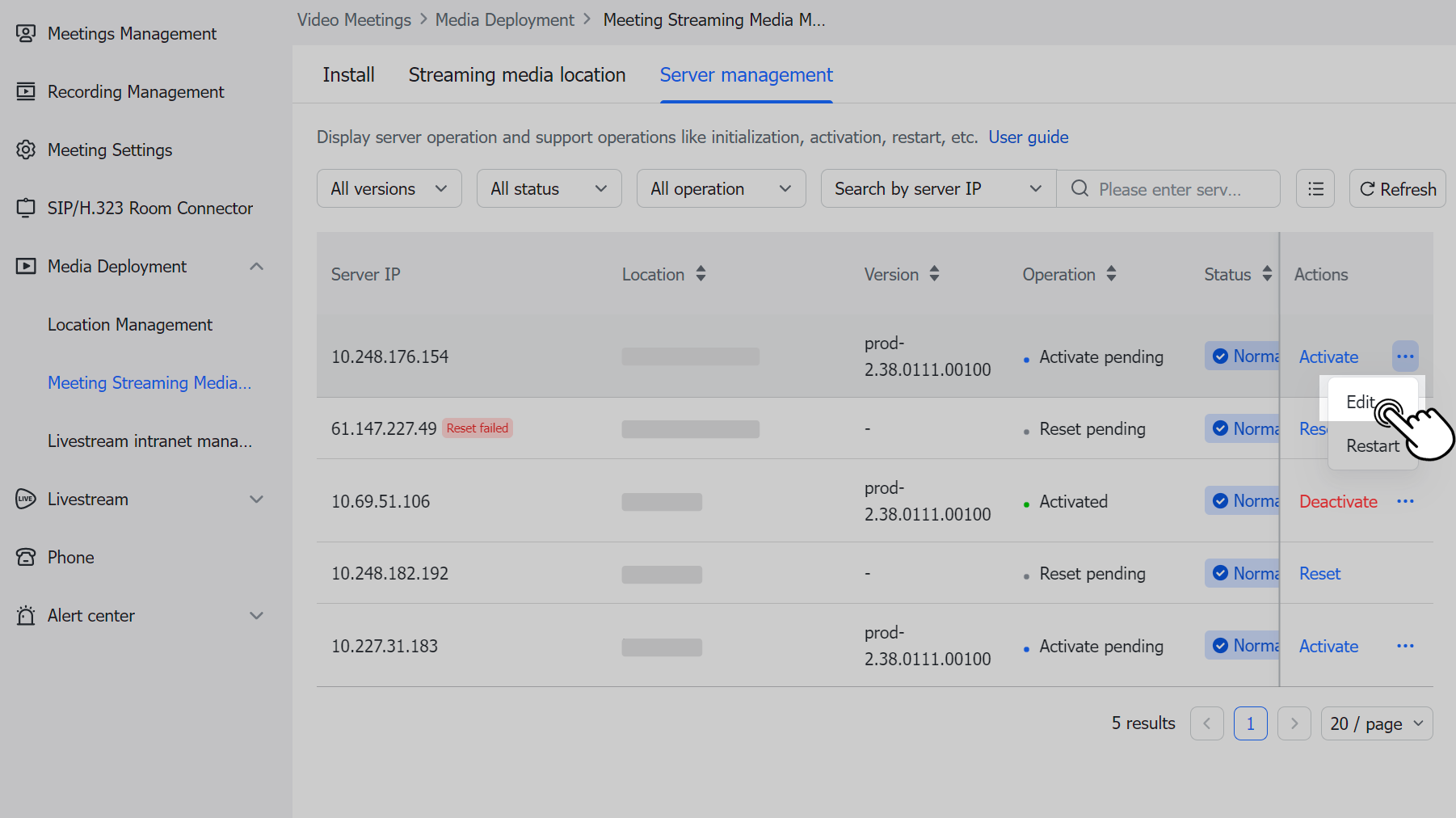 Admin Manage streaming media