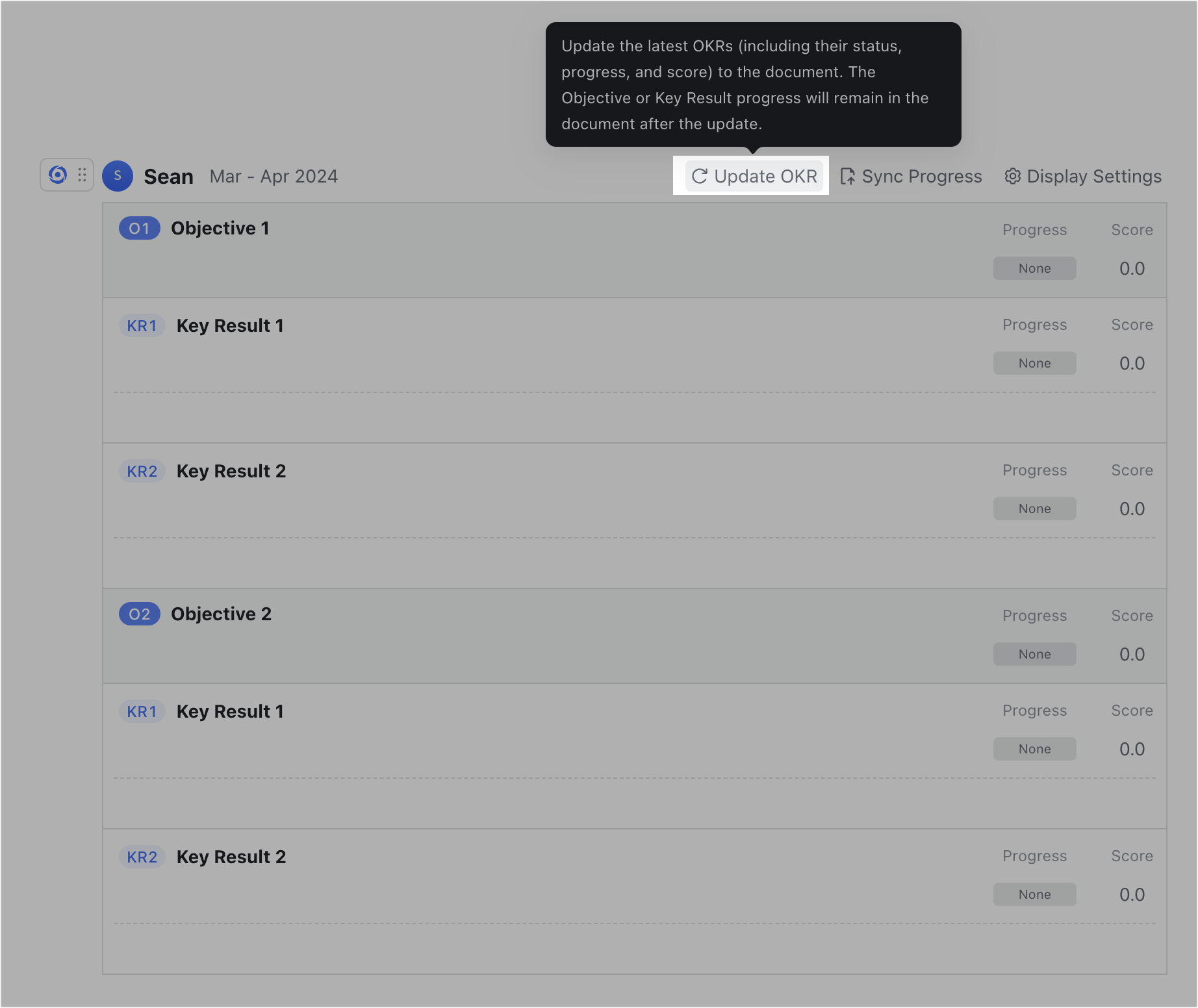 Insert OKRs in Docs