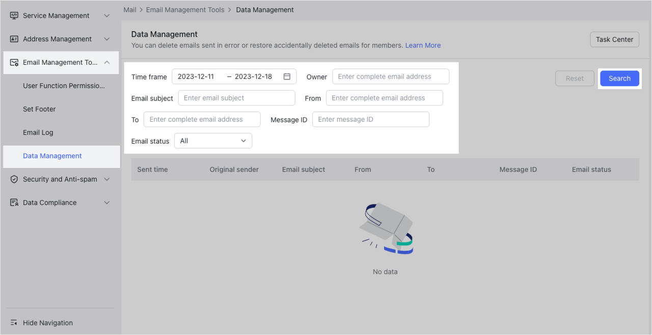 Admin | Manage email data