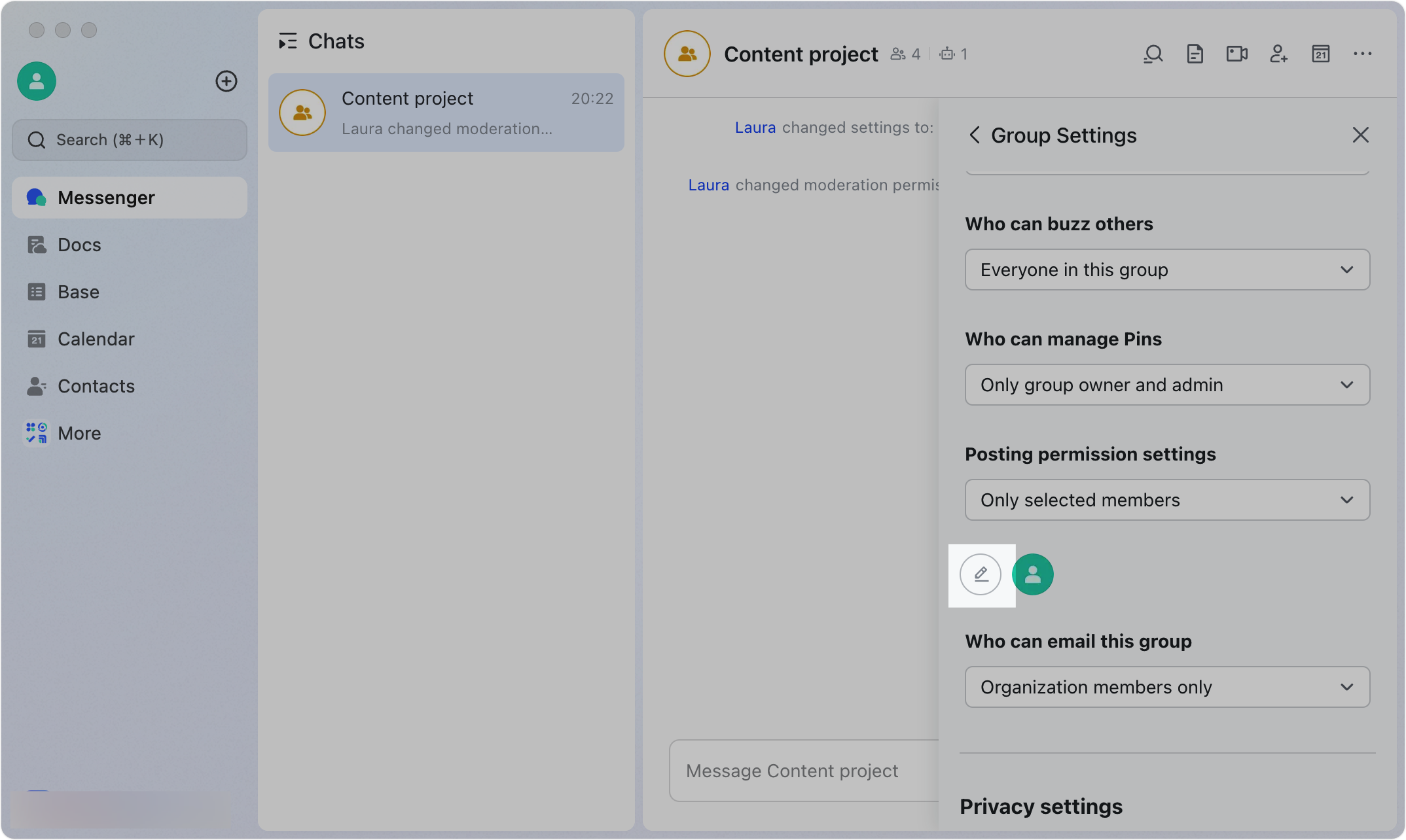 Set who can post messages in a group