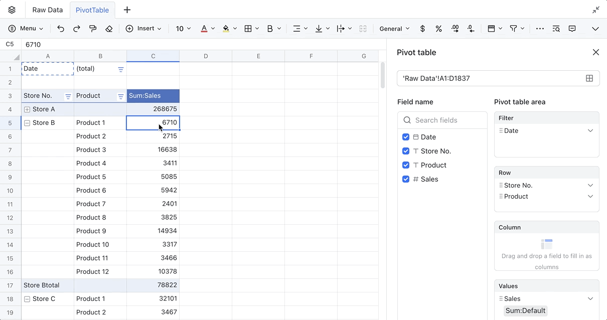 Create and use pivot tables