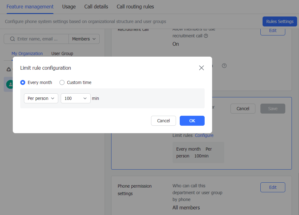 Admin | Set office phone limits and permissions