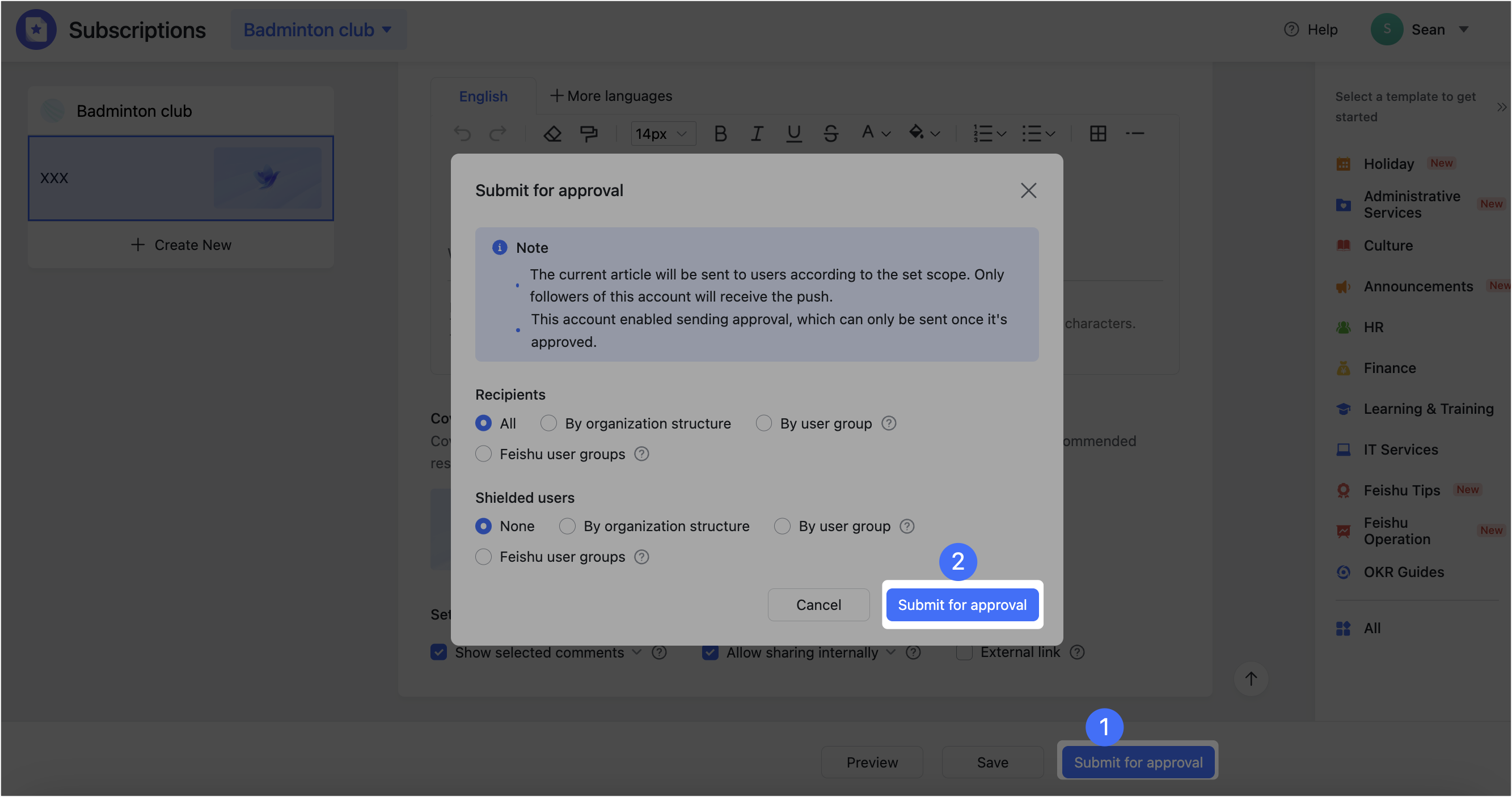 Create and send Subscriptions content