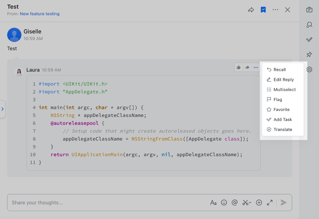Send code block messages
