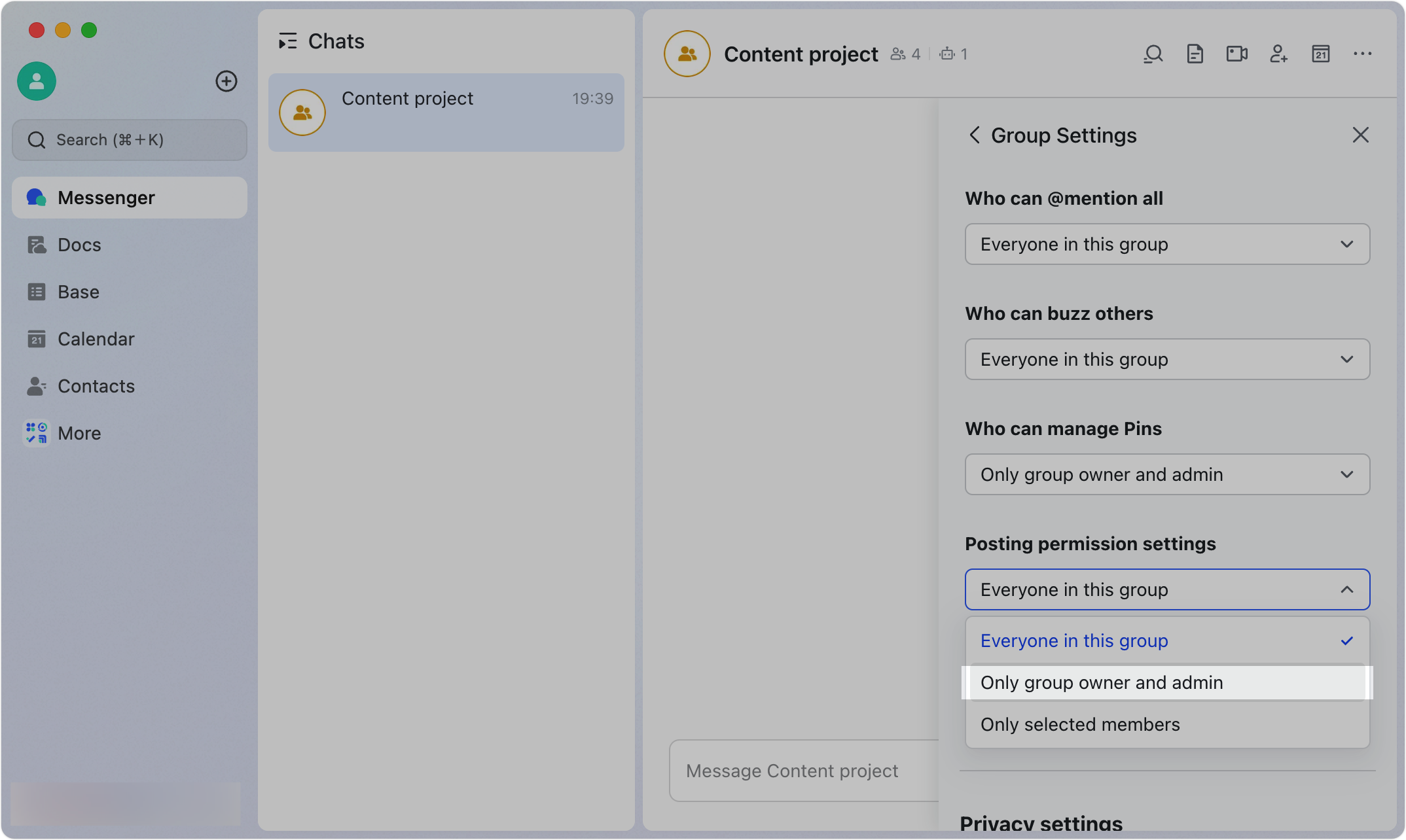 Set who can post messages in a group