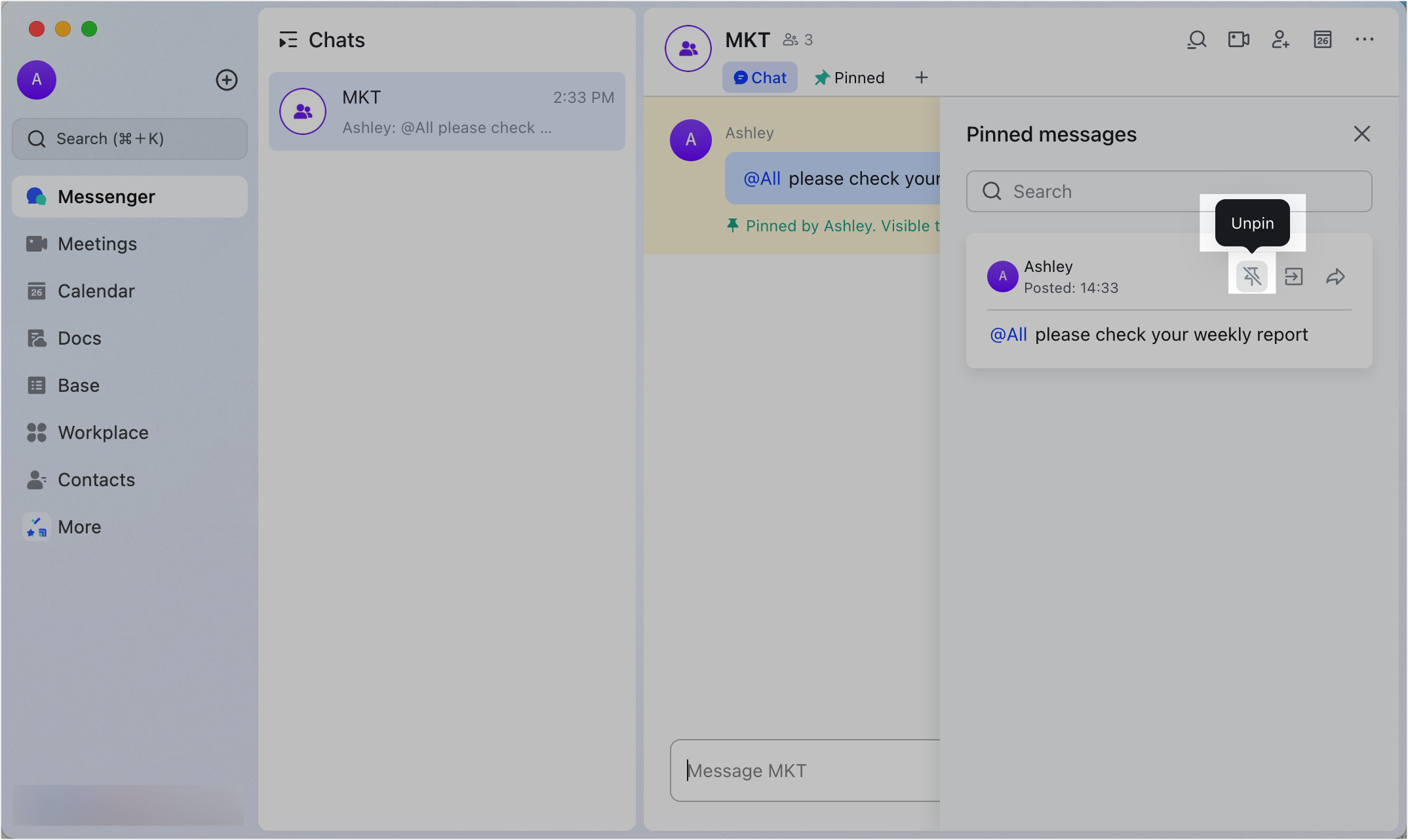 Pin a message