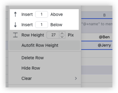 Insert rows, columns, and cells, and adjust row height/column width in ...