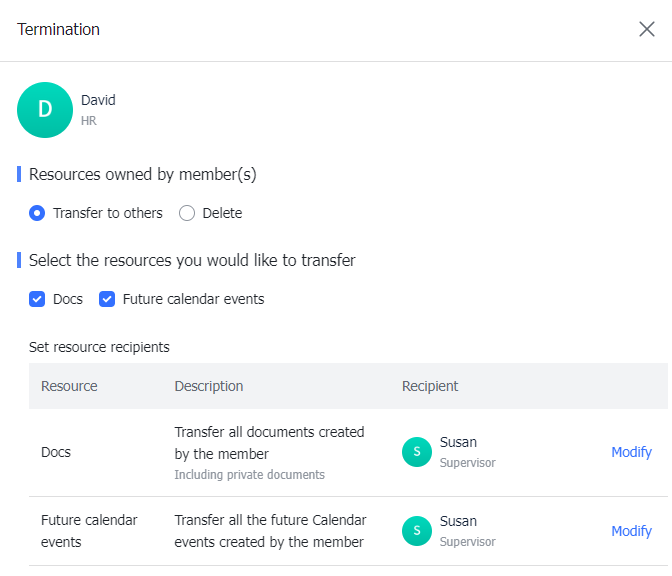 Delete members and transfer resources