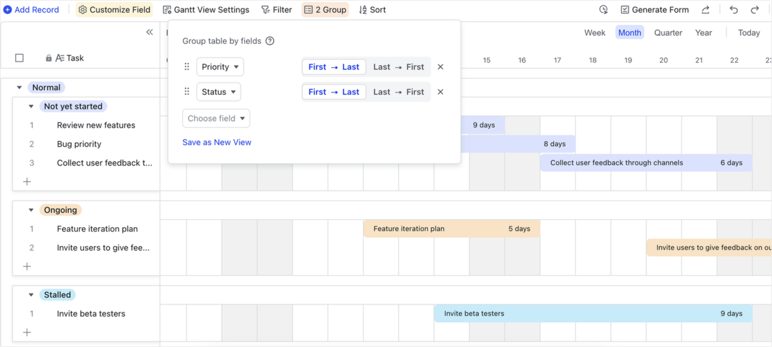 Use groups and filters in Base