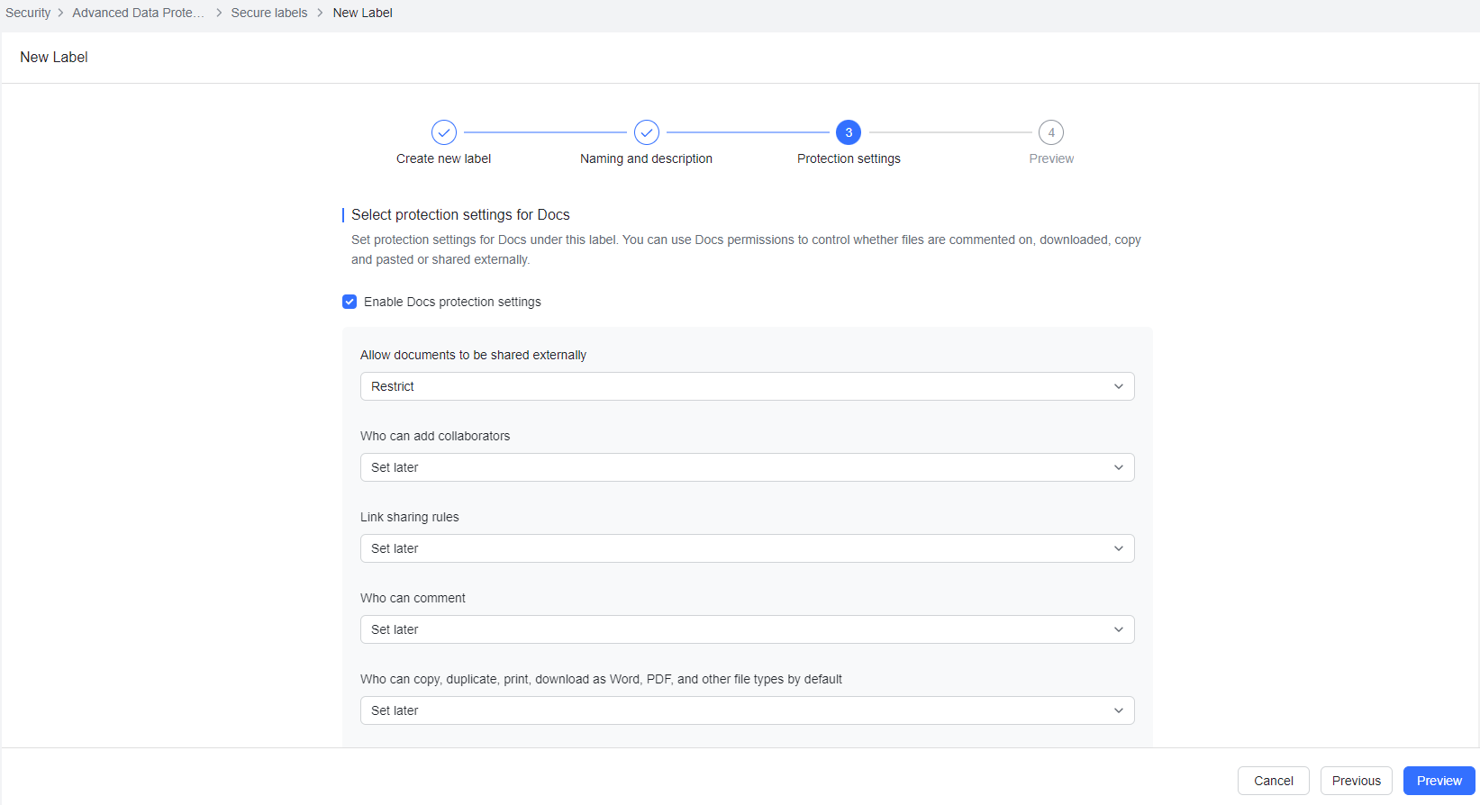 Set secure labels for Docs