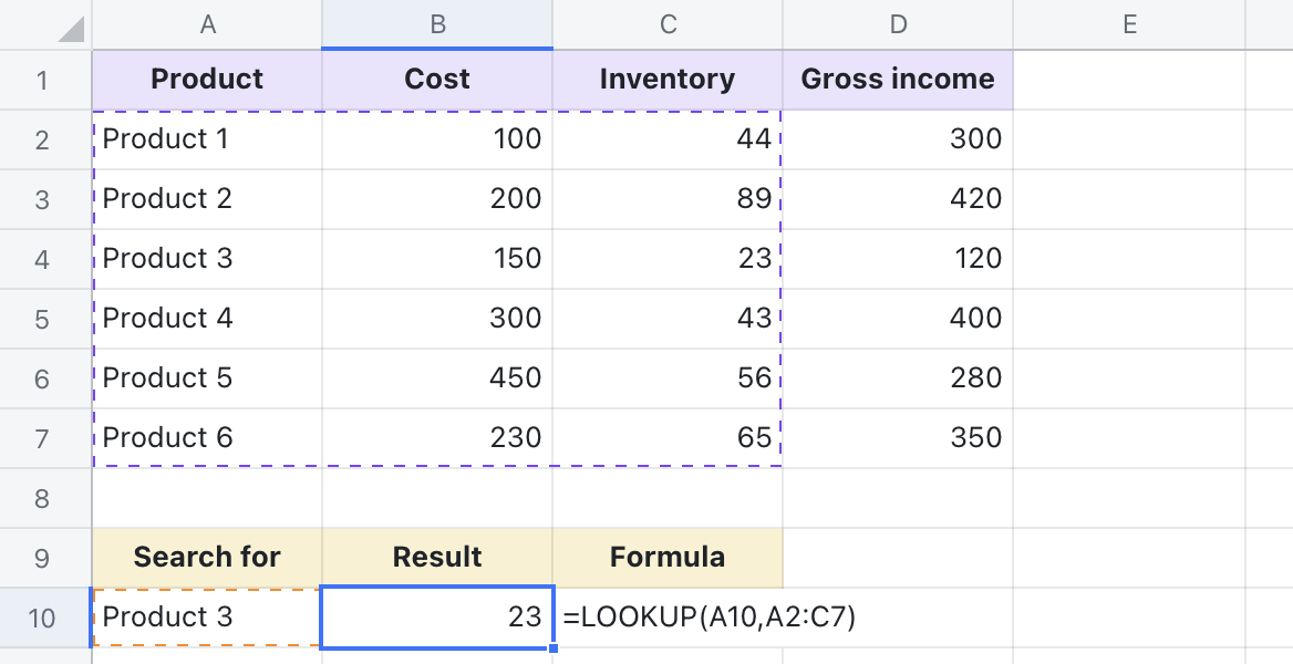 LOOKUP function for Sheets