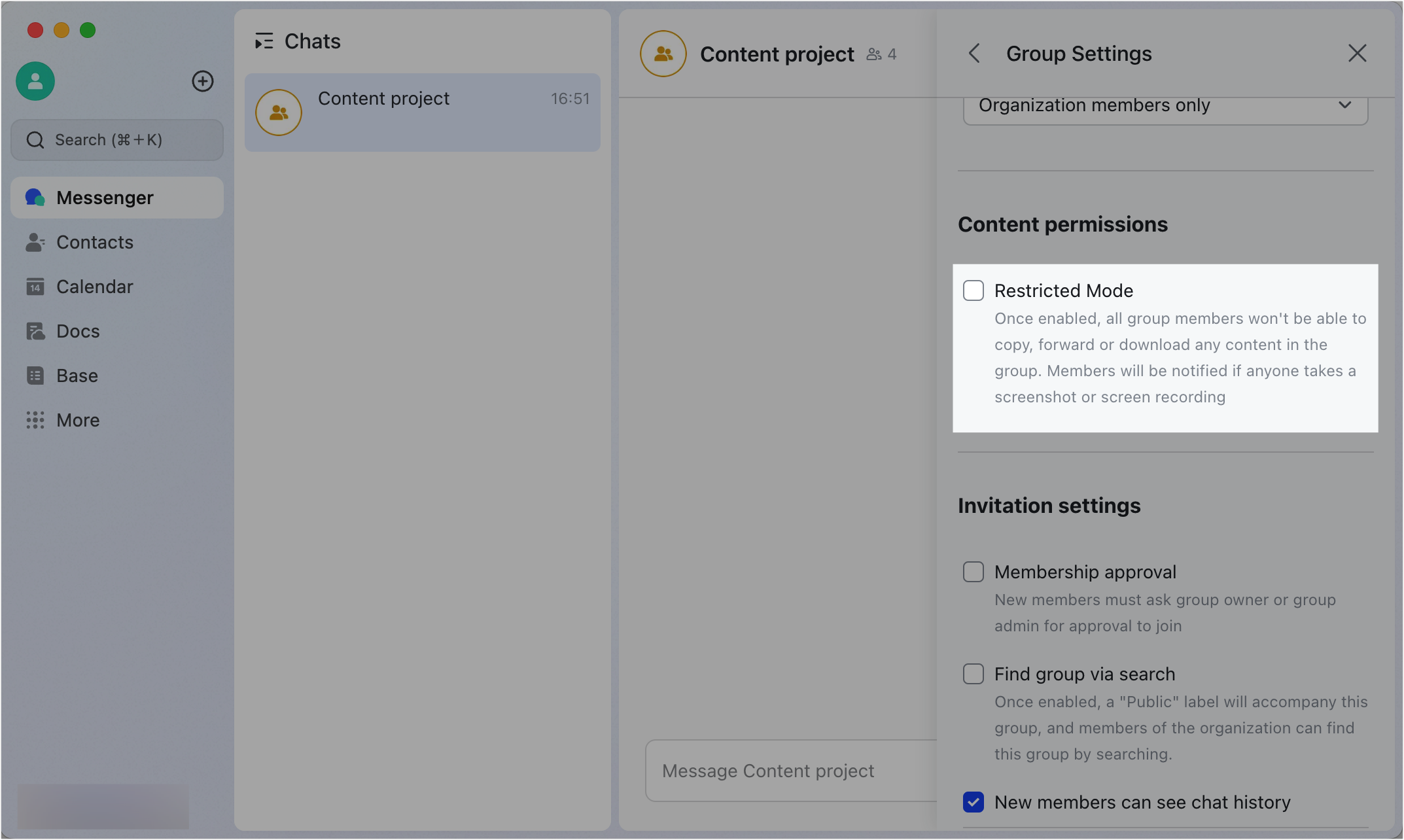 Turn on Restricted Mode in chats