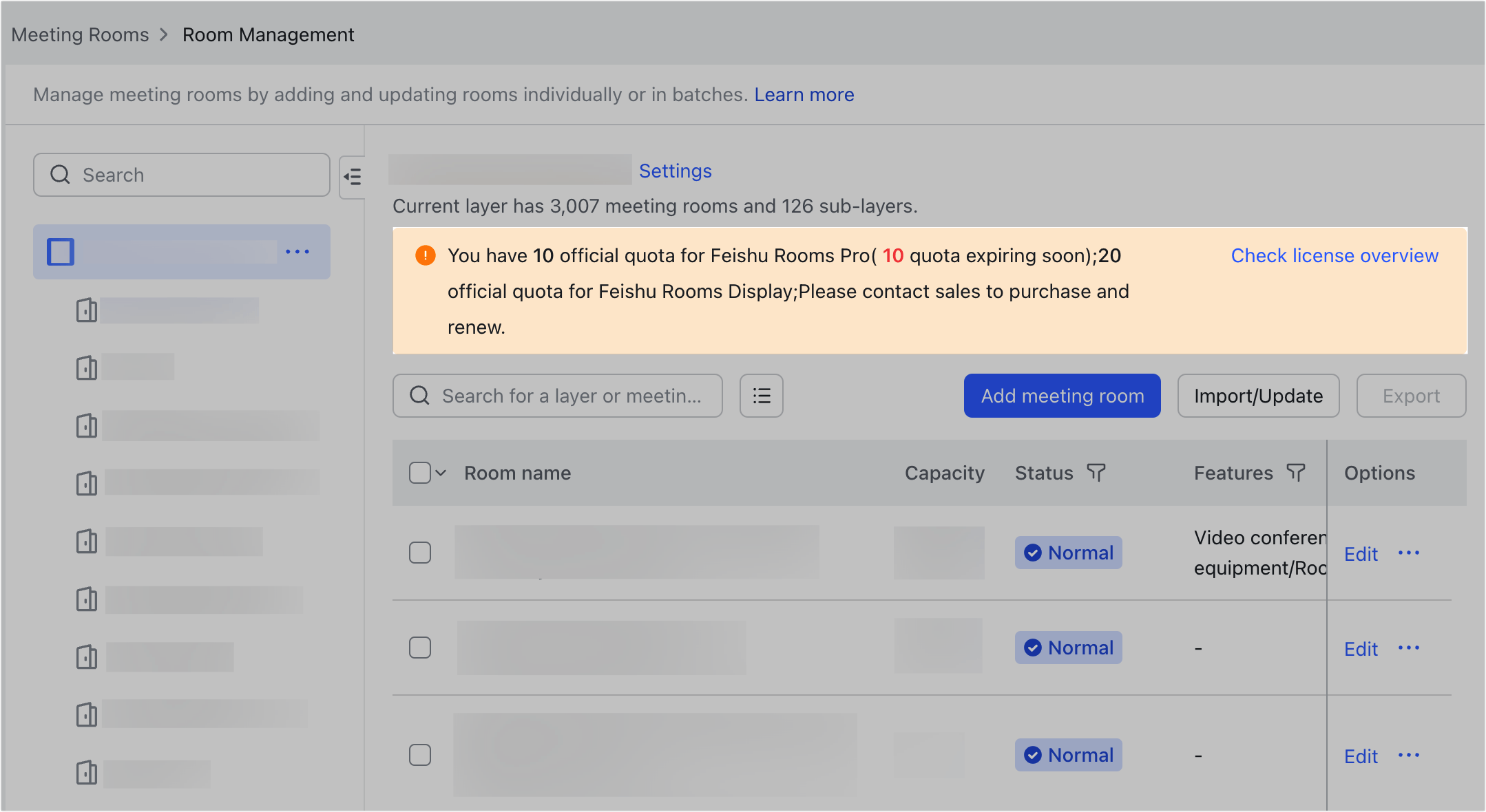 Admin Manage meeting room license authorizations