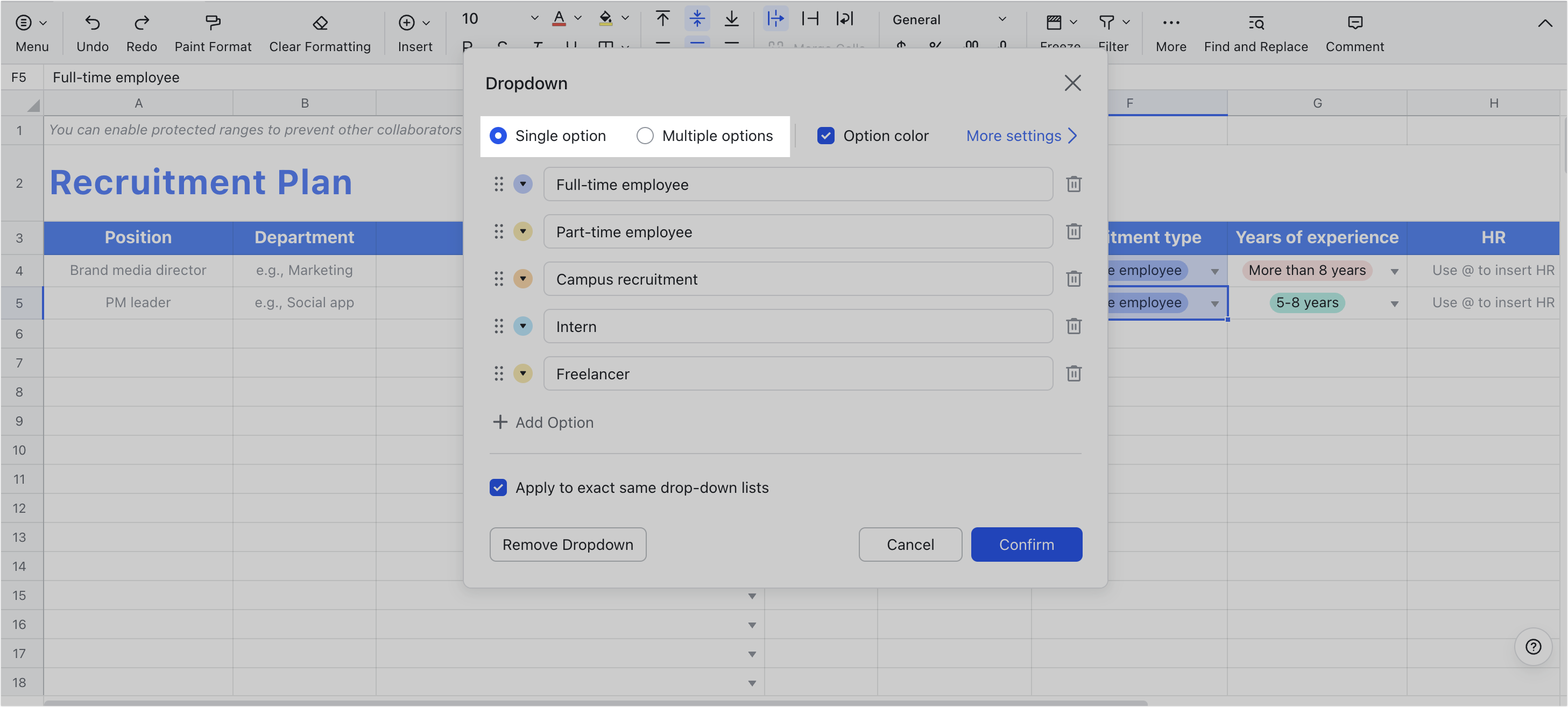 Use dropdown lists in Sheets