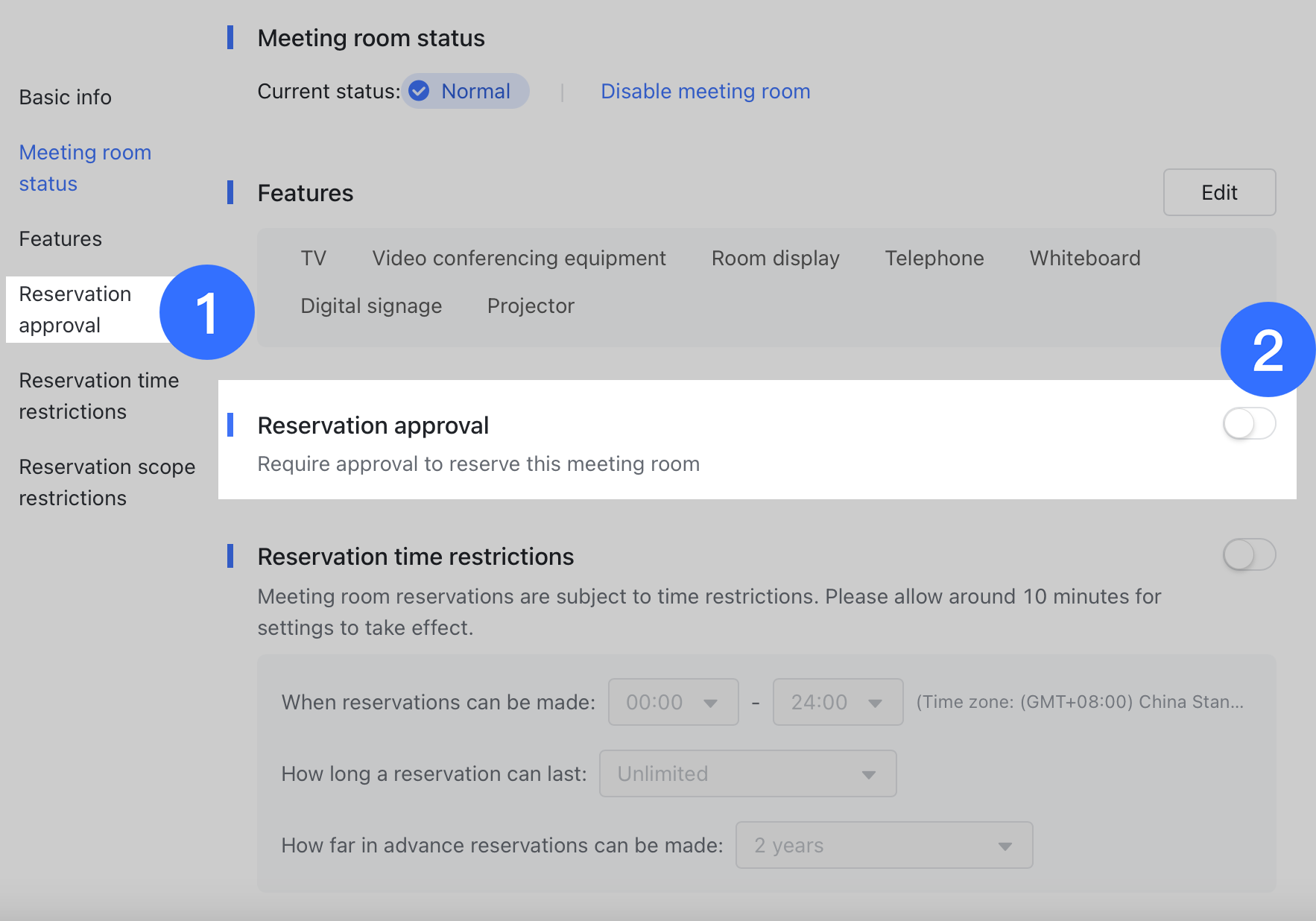 Configure meeting room approval