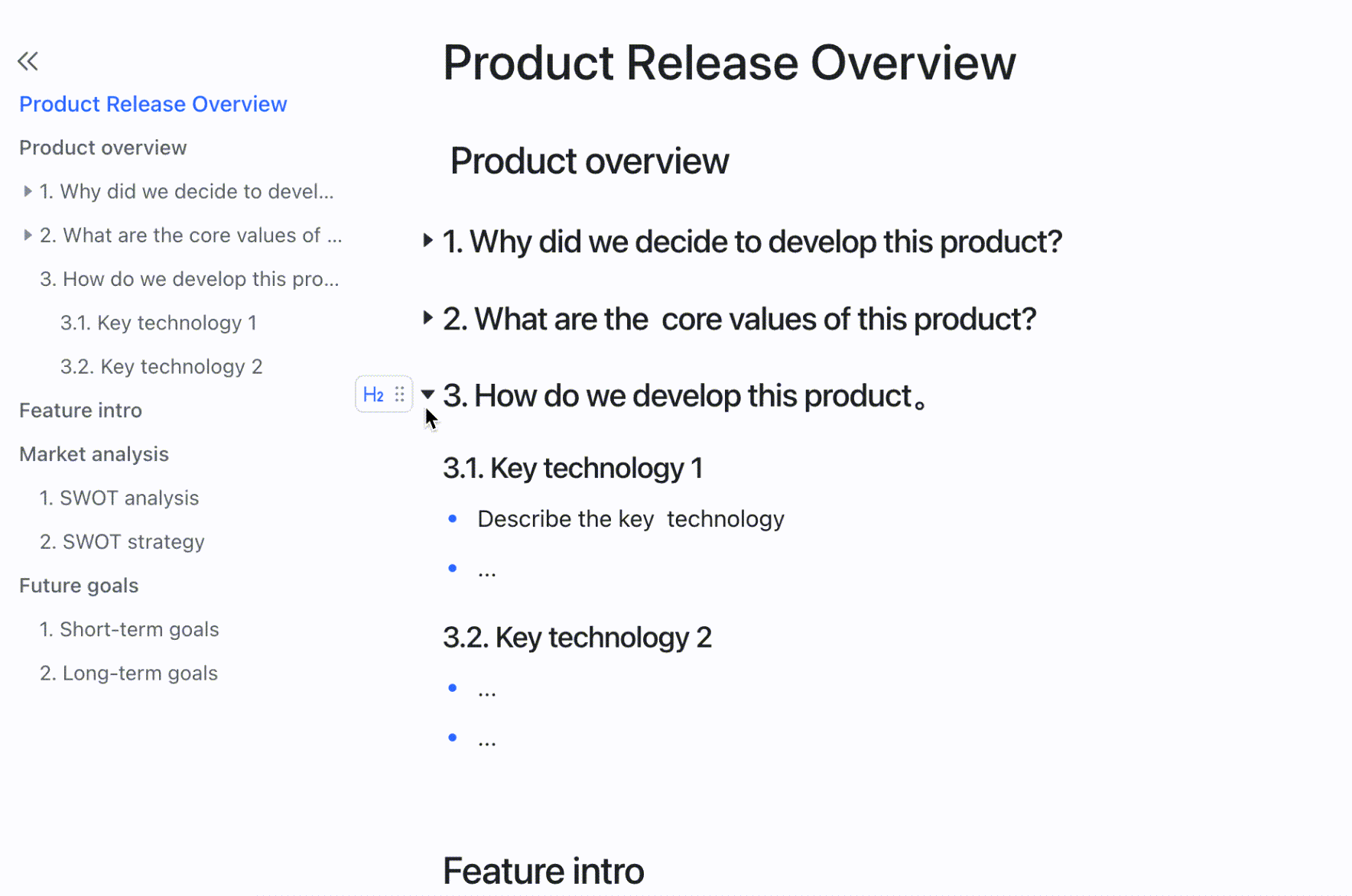 Use headings in docs