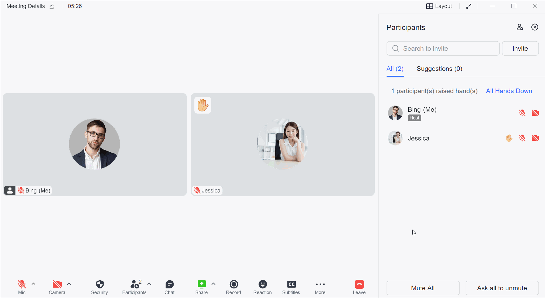 Chat and emoji reactions in a meeting