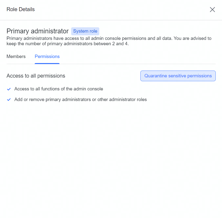 Admin | Set quarantine sensitive permissions