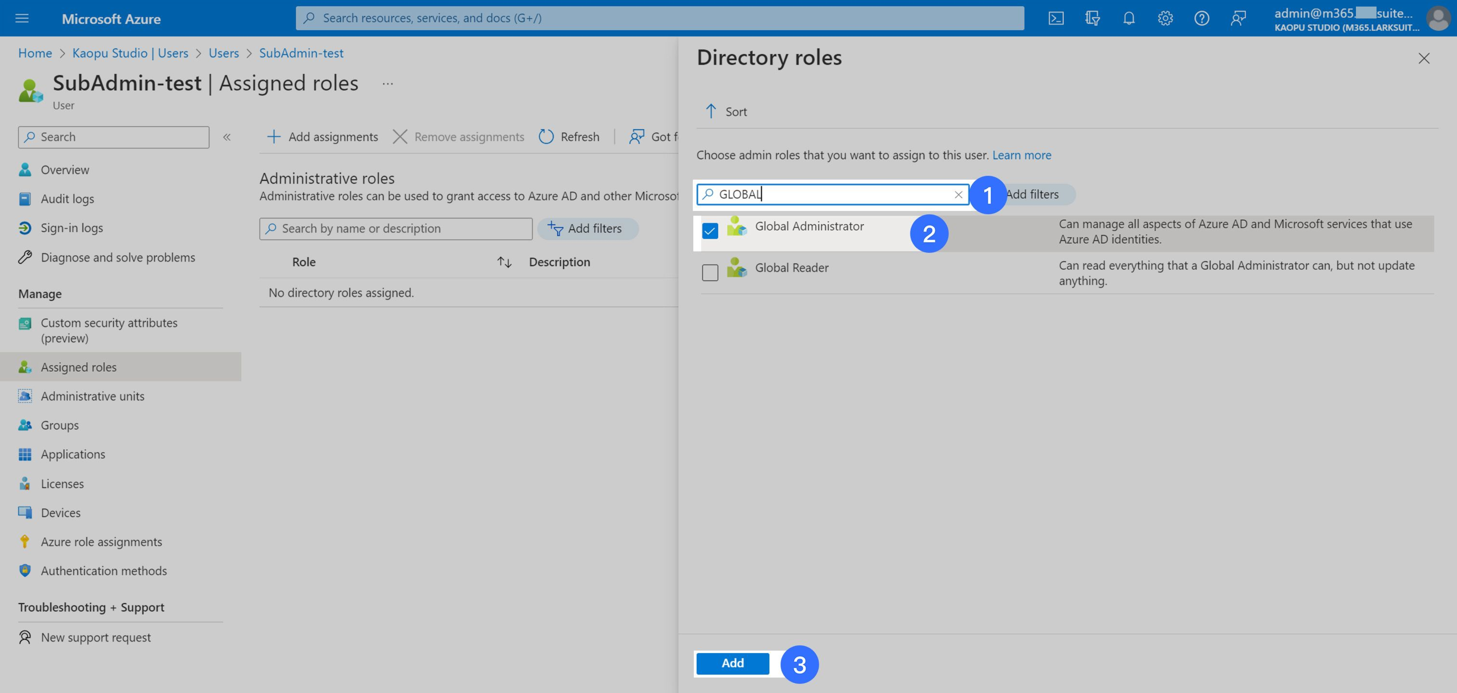 Admin | Set up a Global Administrator account in the Microsoft Azure ...
