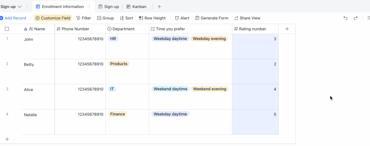 Use rating fields in Base