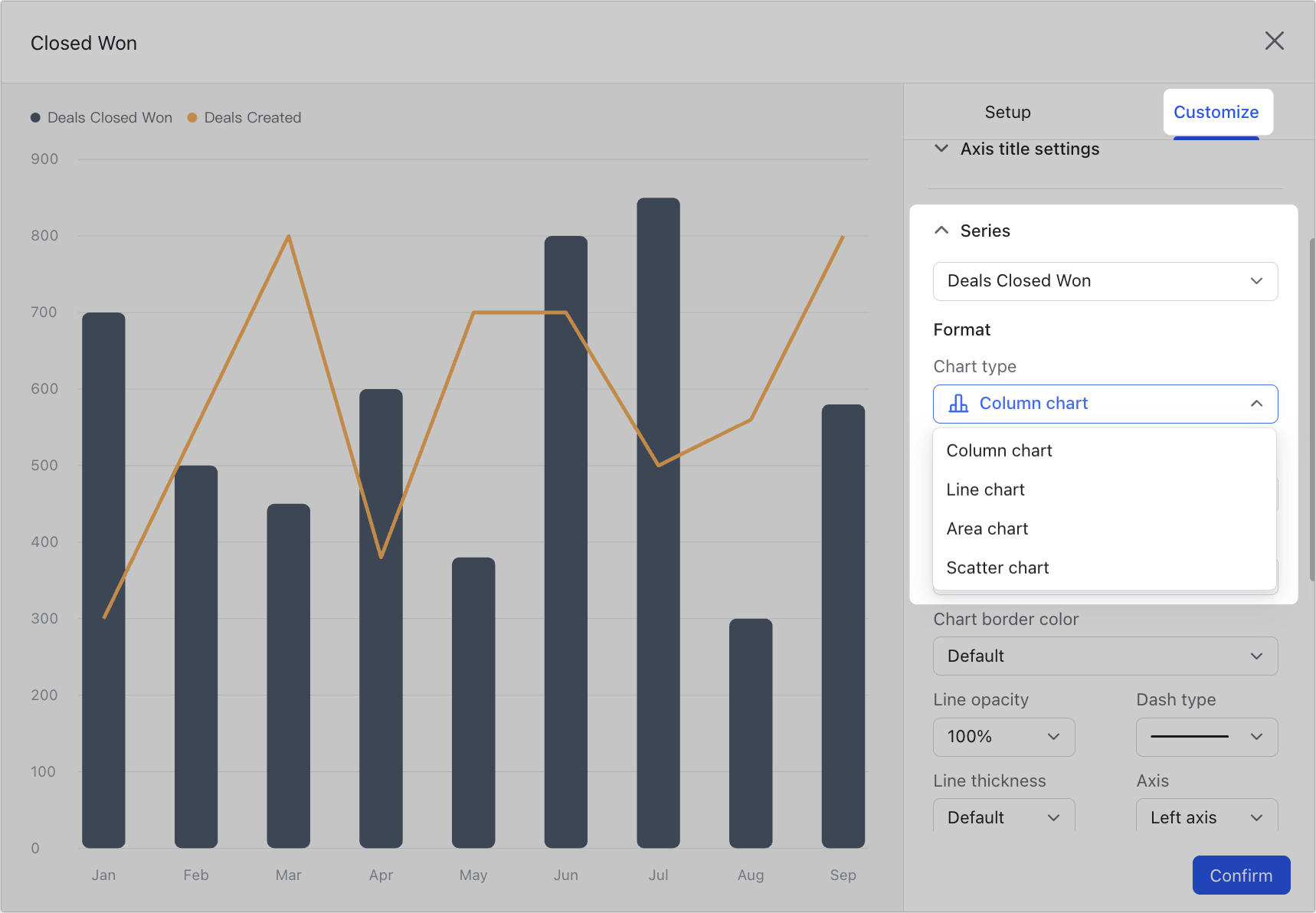 Use the combo chart in dashboards