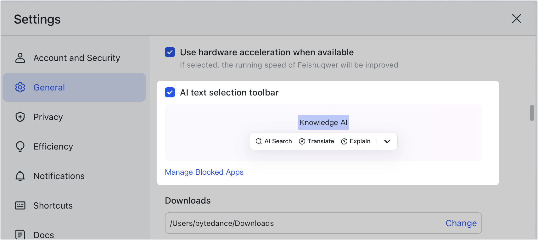 Use the AI text selection toolbar