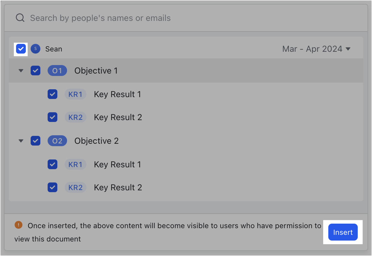 Insert OKRs in Docs