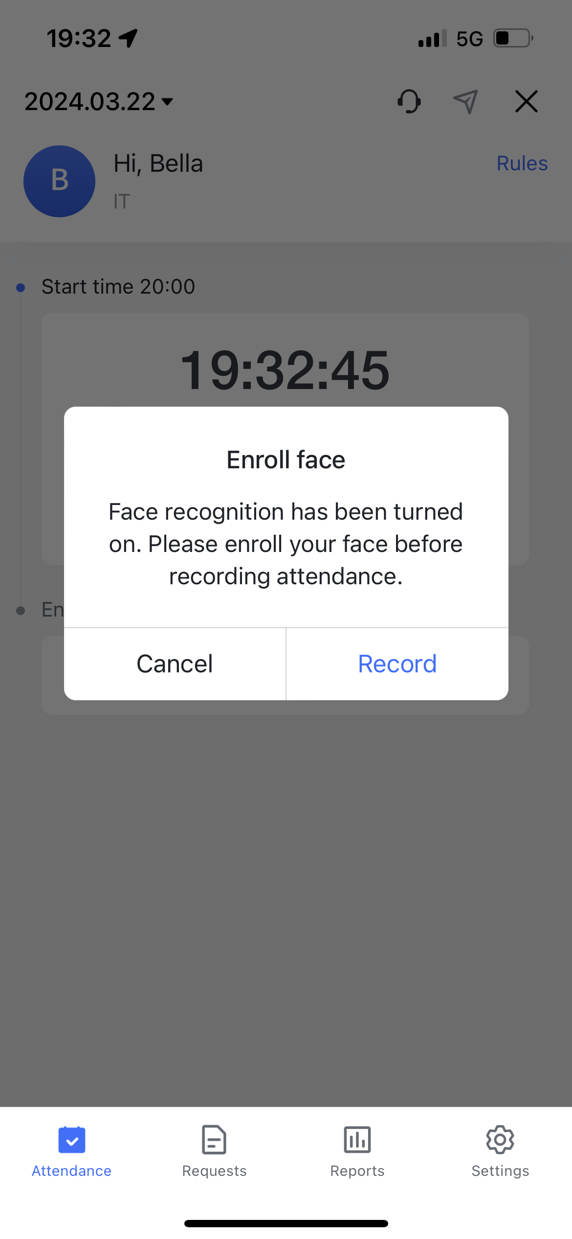 Clock in with face recognition