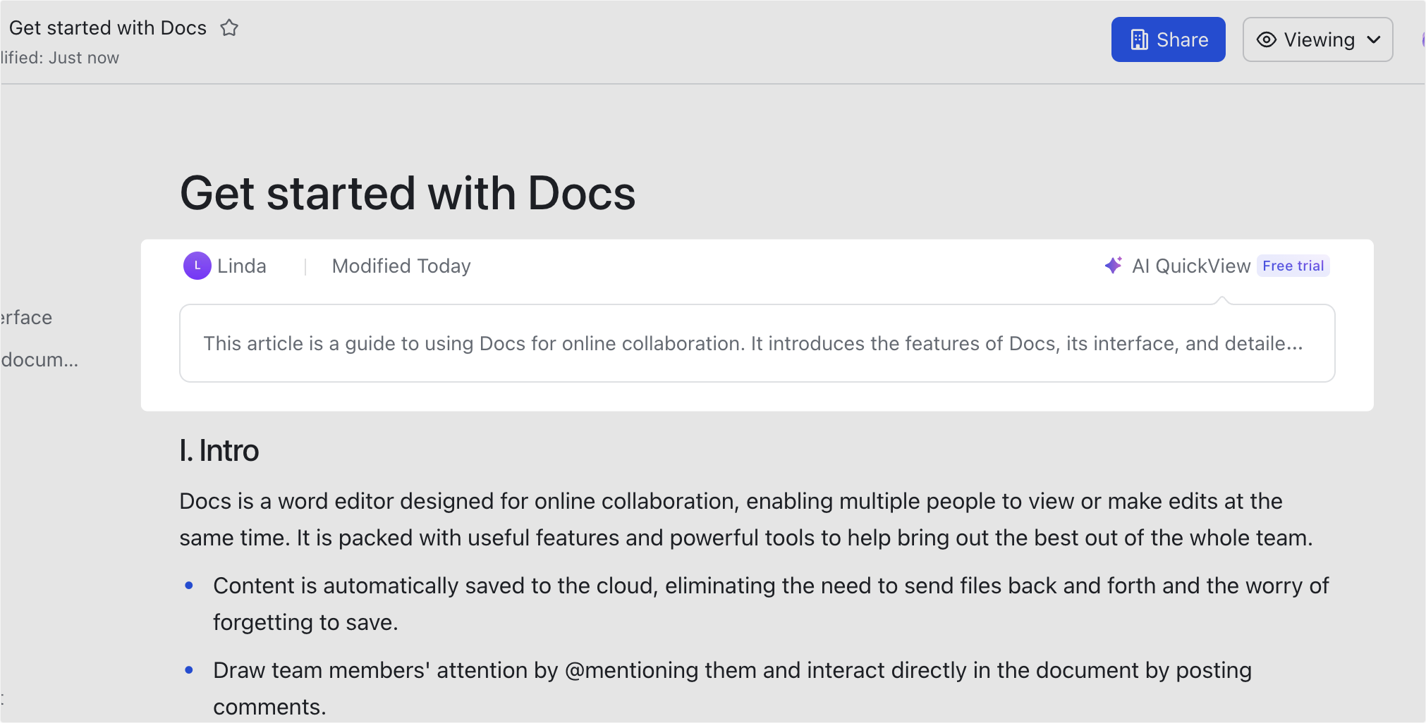 Use AI QuickView in documents
