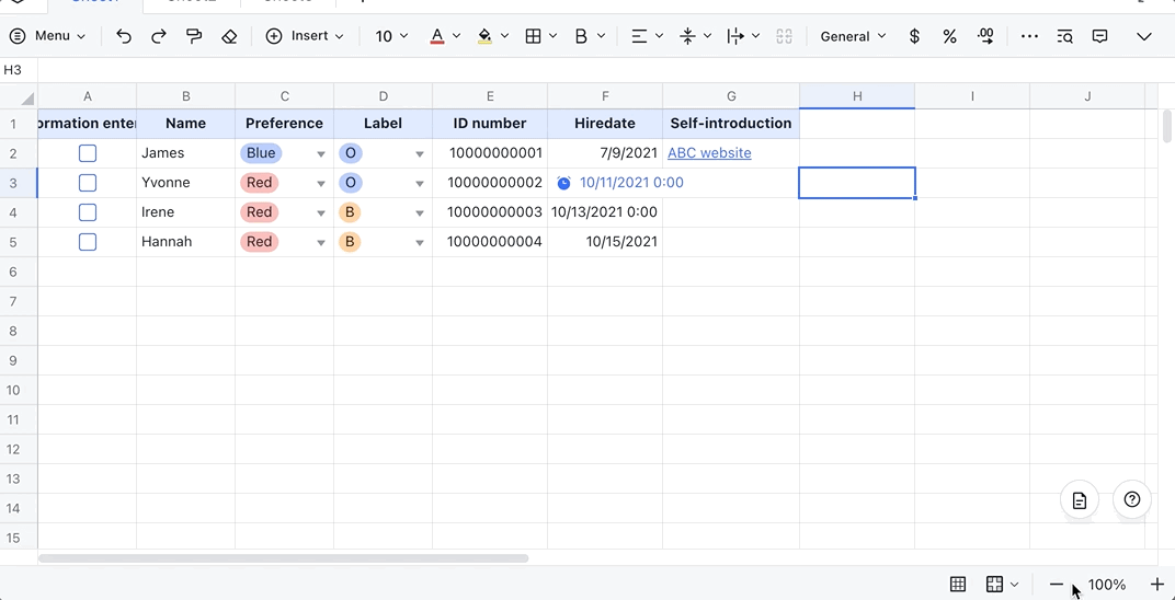 Zoom in and out in Sheets