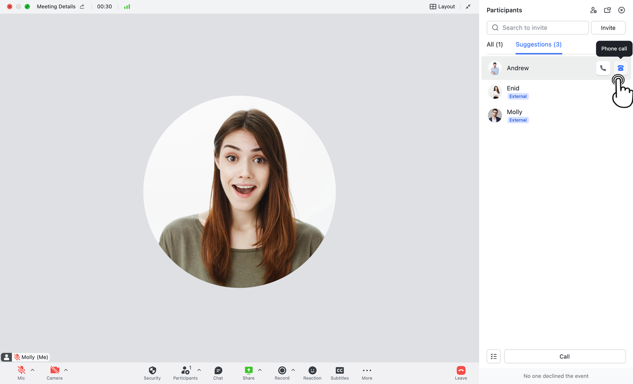 Use the phone function in video meetings