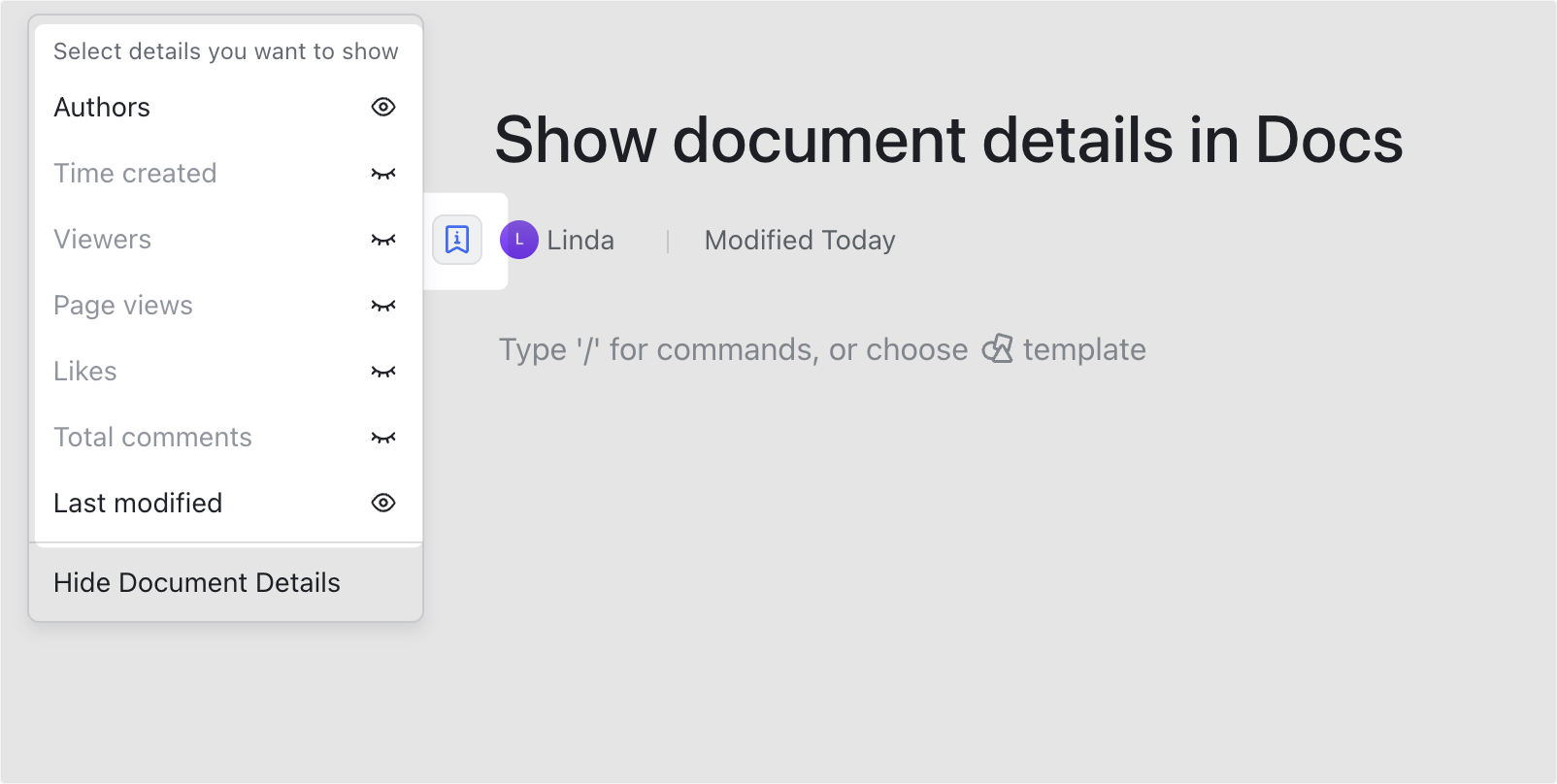 Show document details in Docs