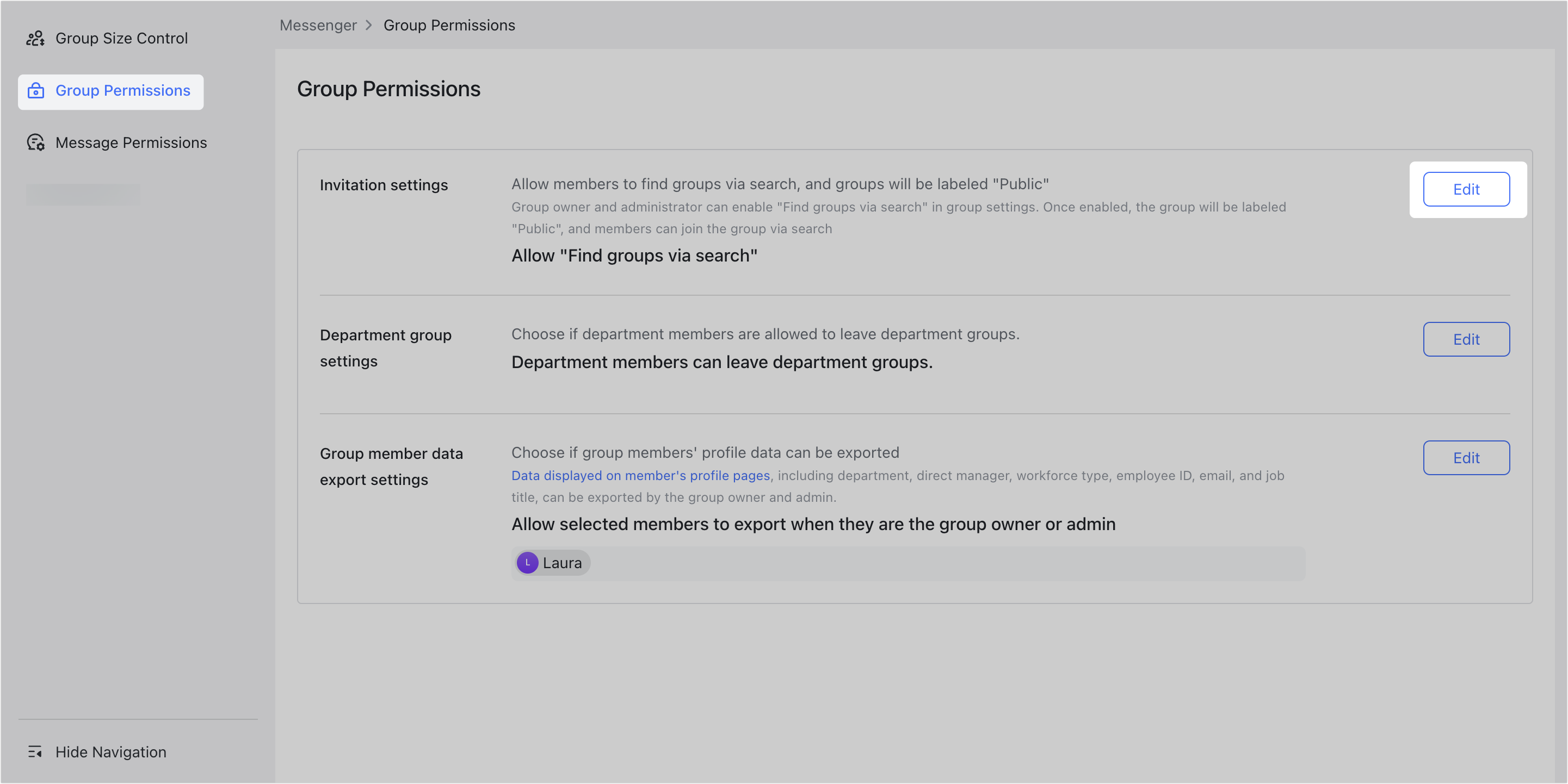 Admin | Manage public group permissions