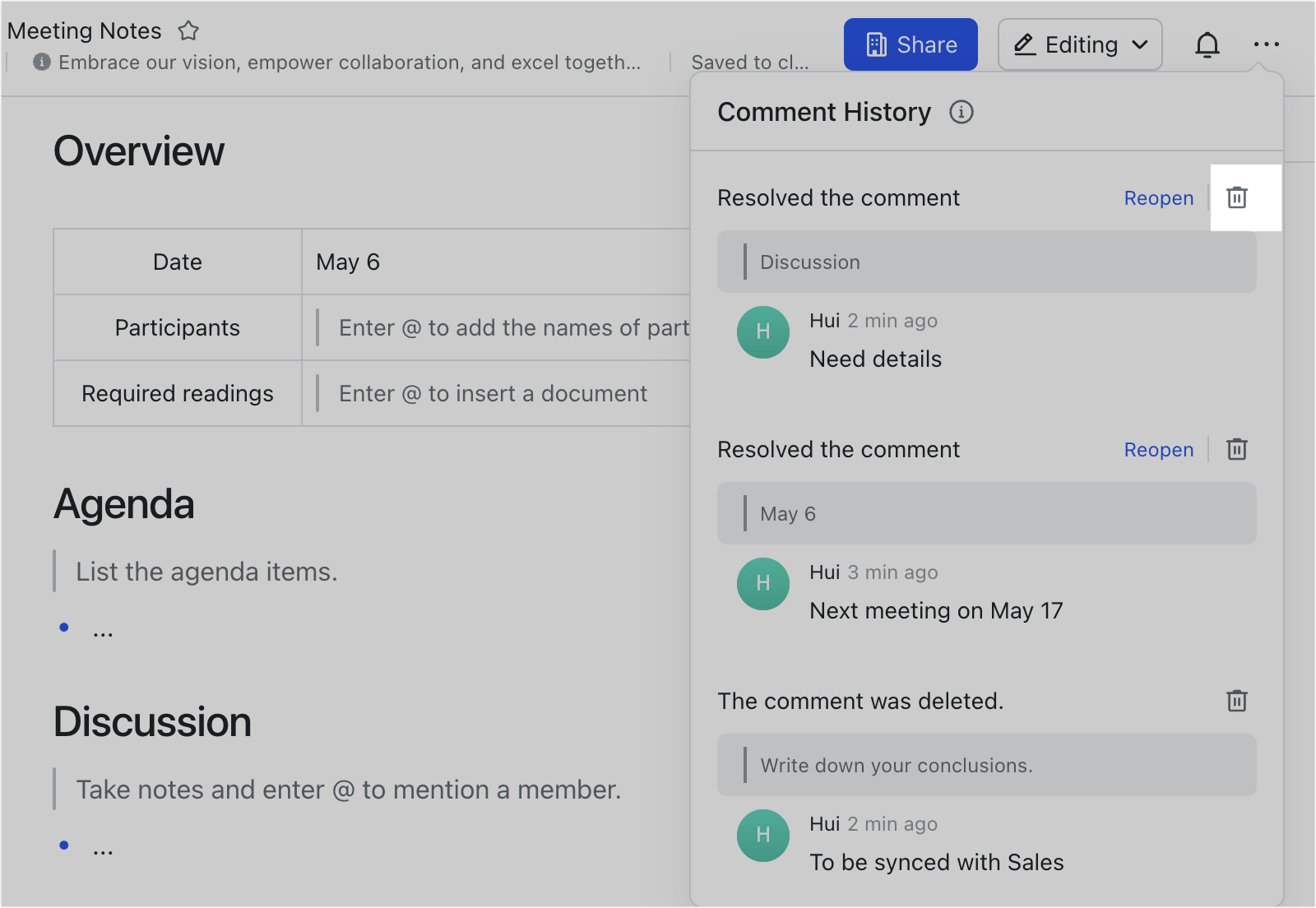 View, reopen, and delete archived comments in Docs
