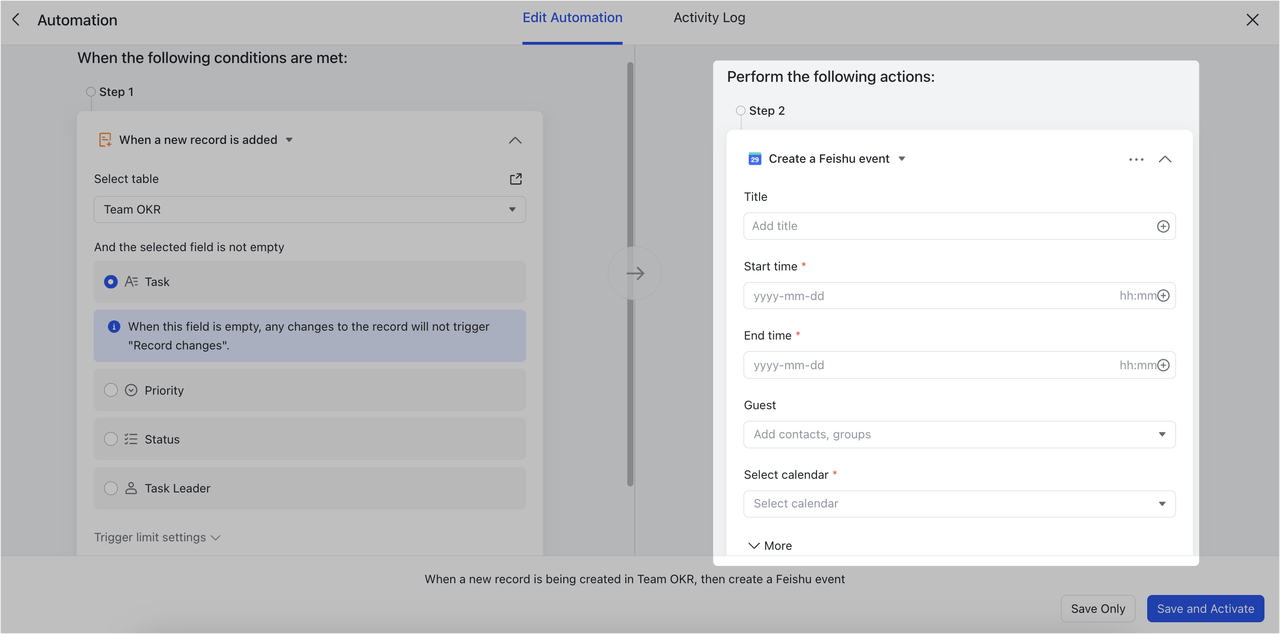 Create events, tasks, and groups with automations