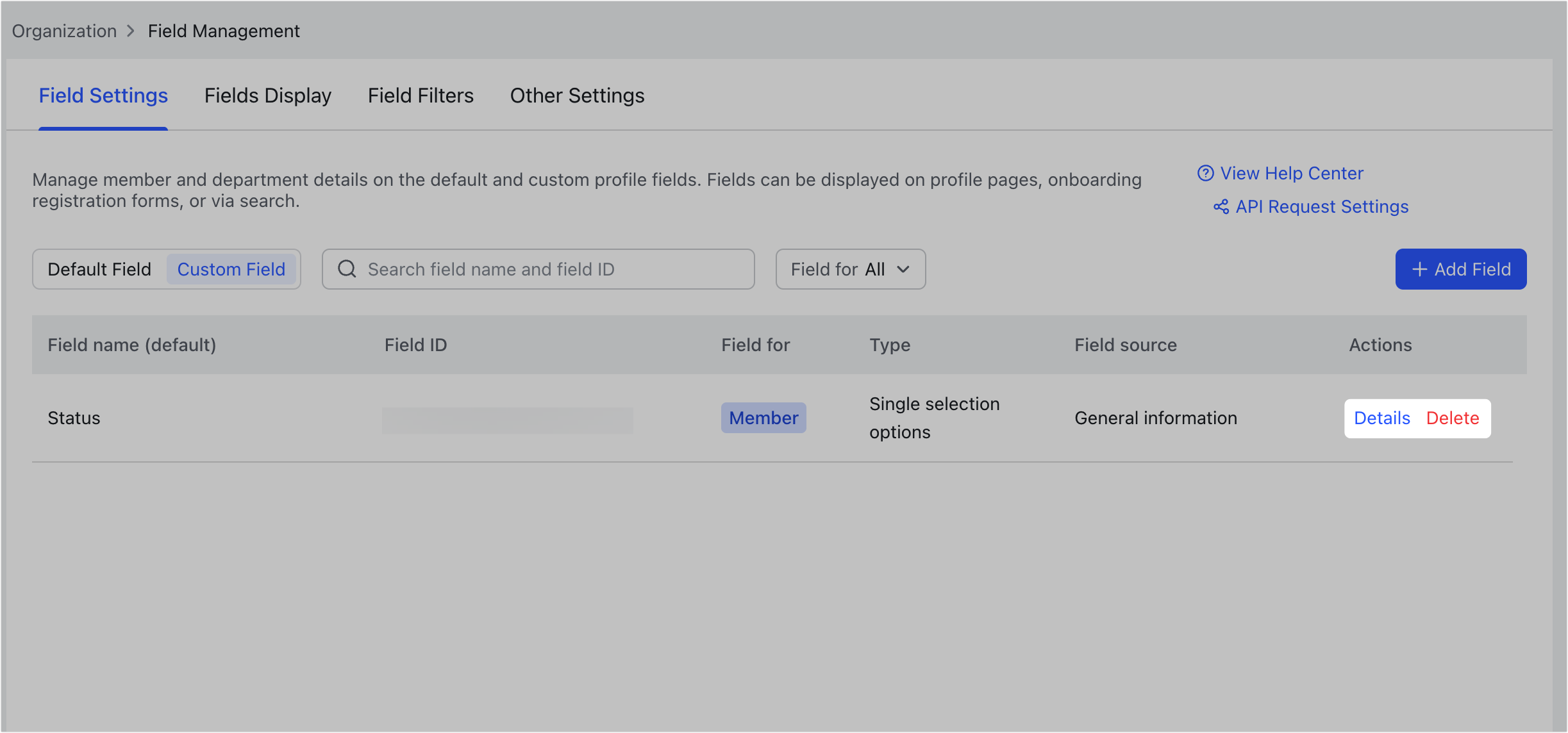 Admin | Manage fields in member information
