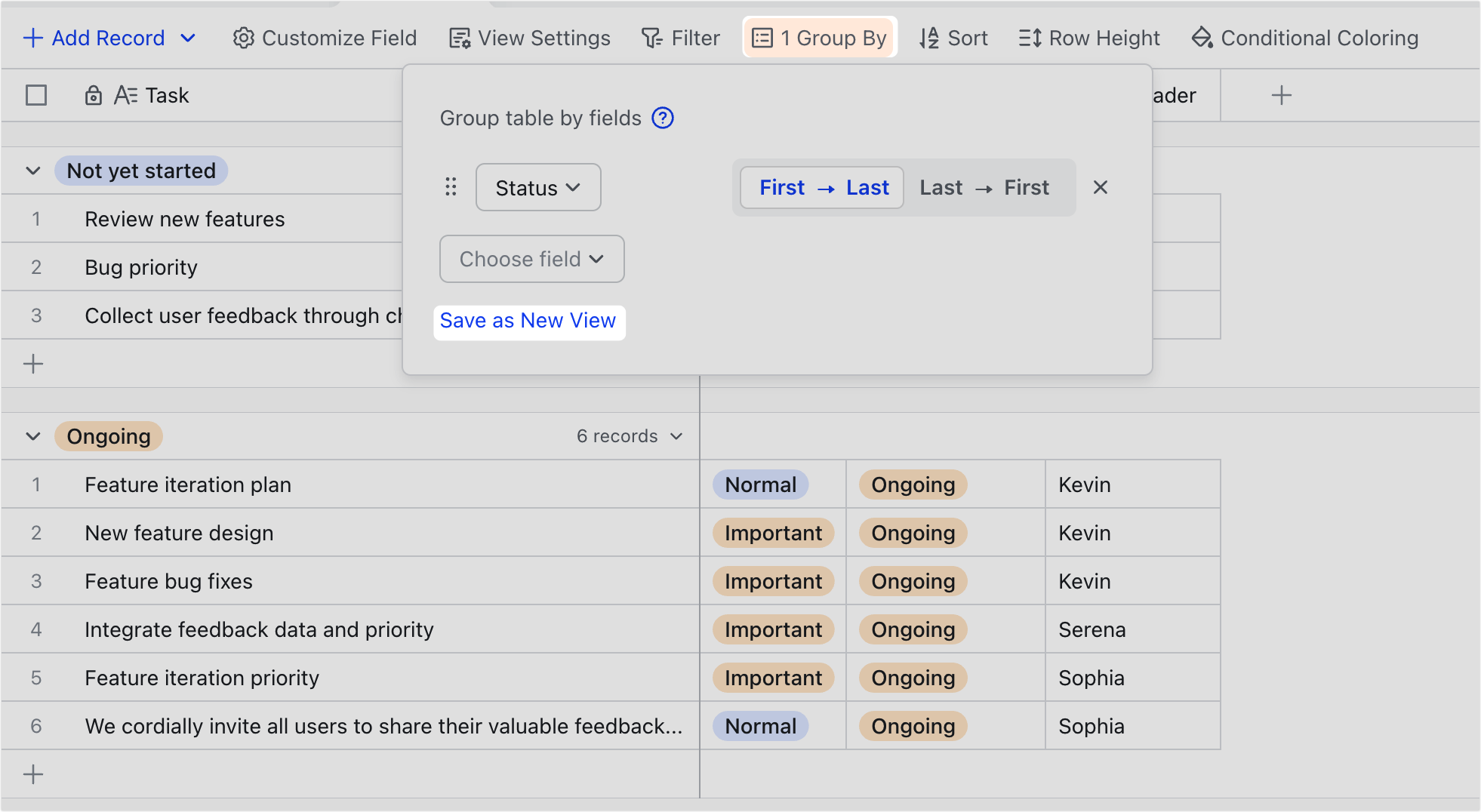 Use groups and filters in Base
