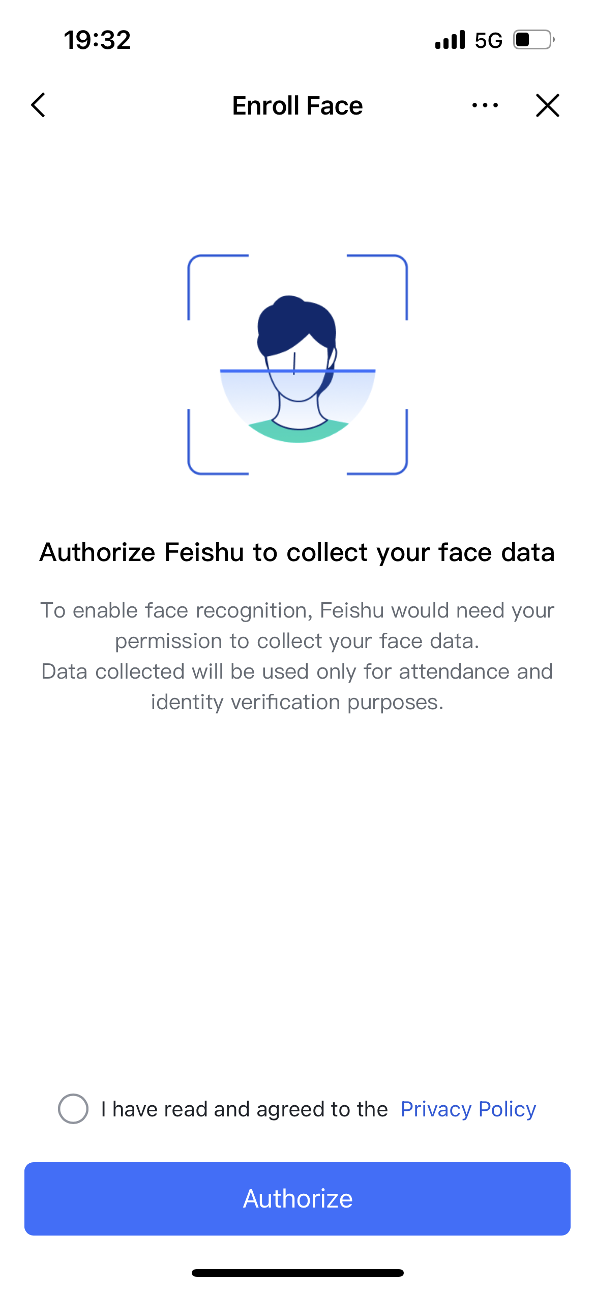 Clock in with face recognition