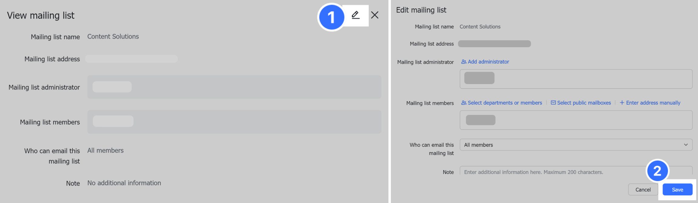 Admin | Manage mailing lists