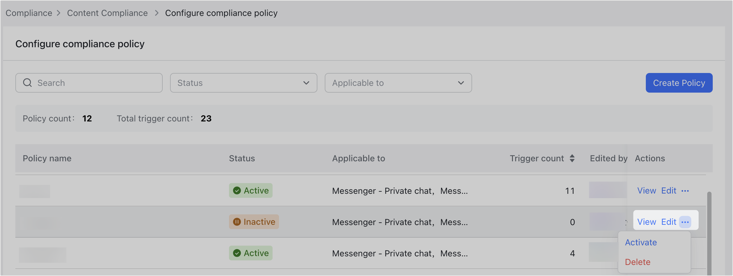 Admin | Configure content compliance policy