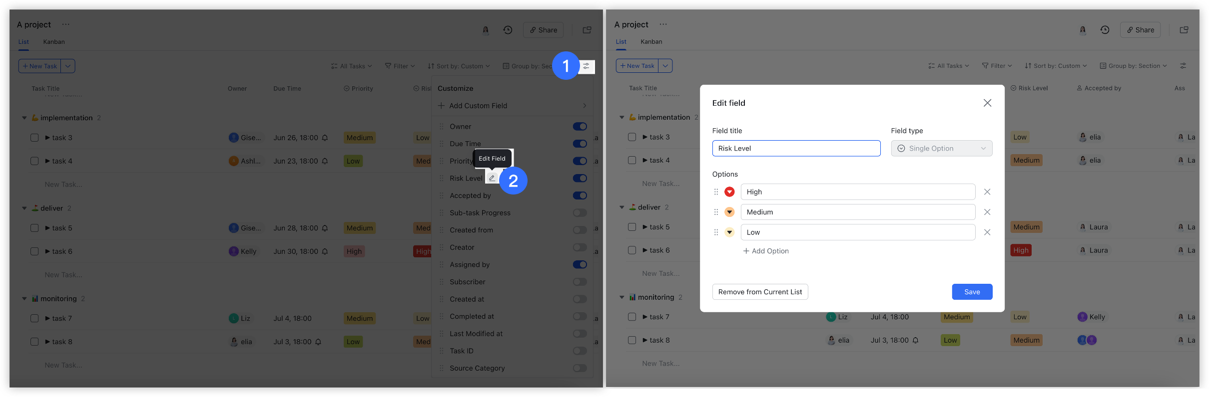 Use custom fields in Task List