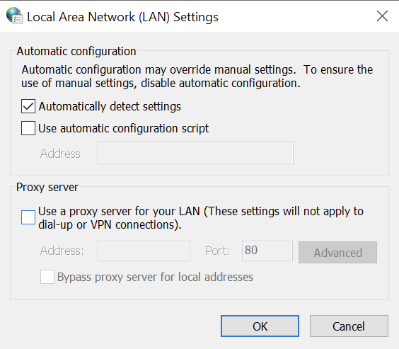 Check proxy settings