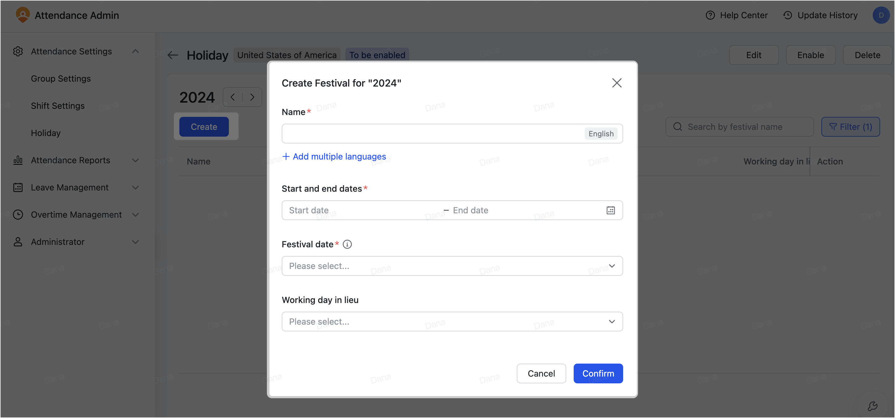 Admin | Customize holidays