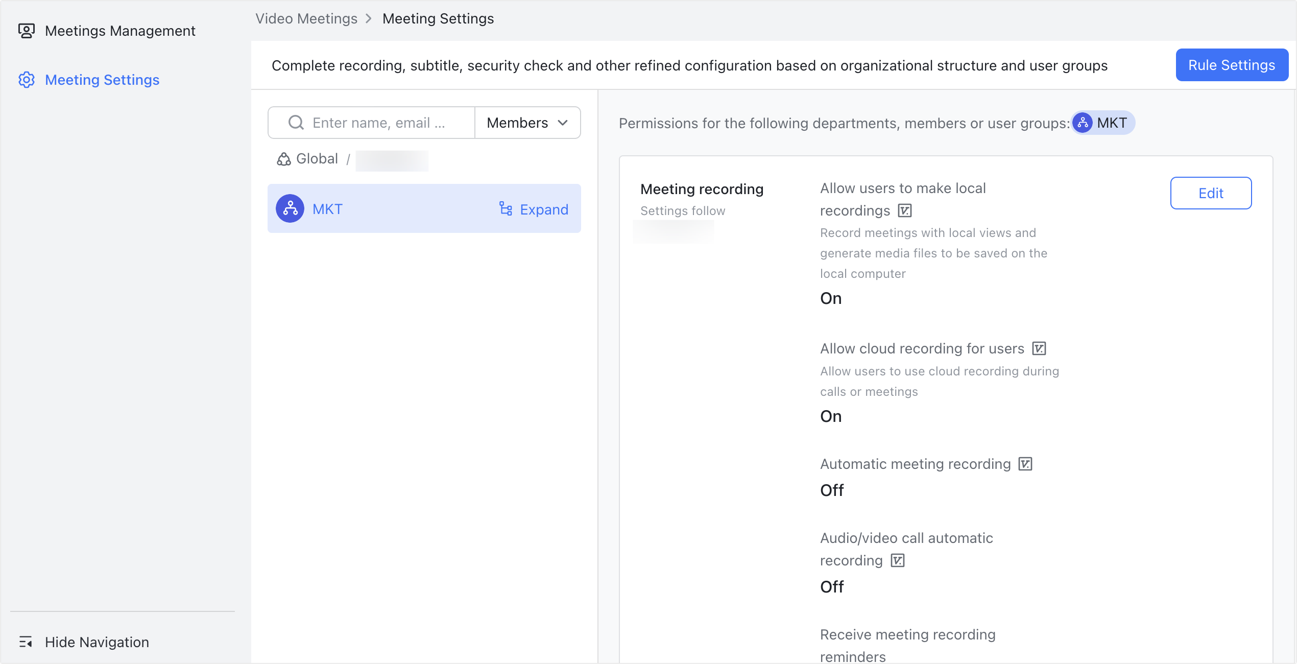 Admin | Set up video meeting management permissions for administrators
