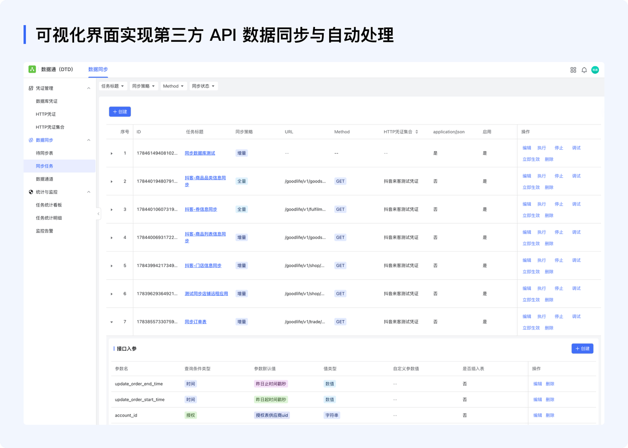 全面API任务管理：提供直观的可视化界面，简化API任务的配置、监控和管理。