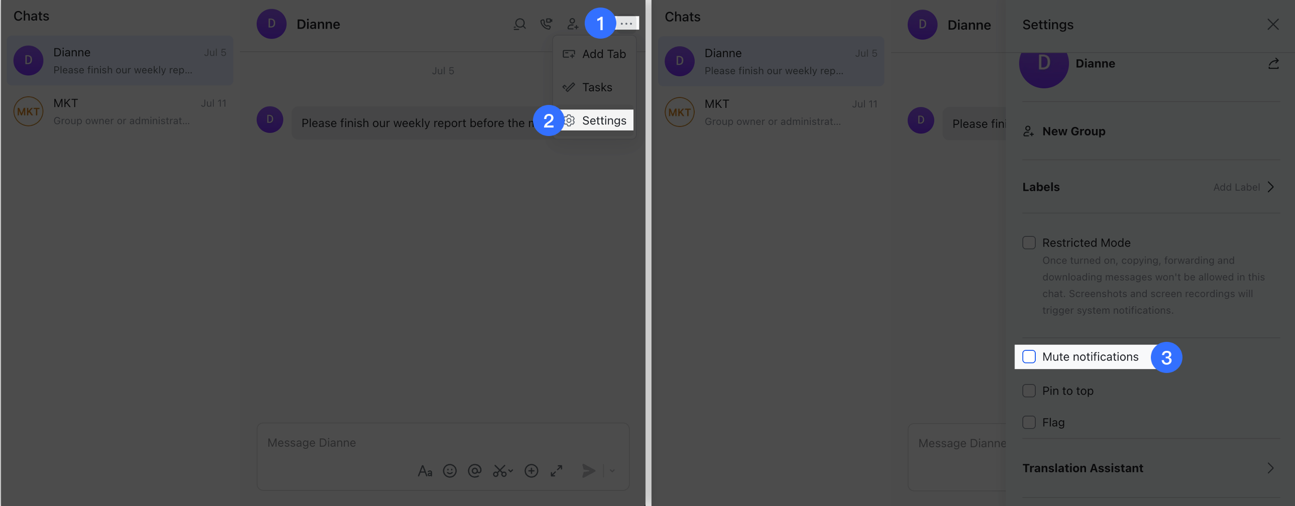 Mute chat notifications