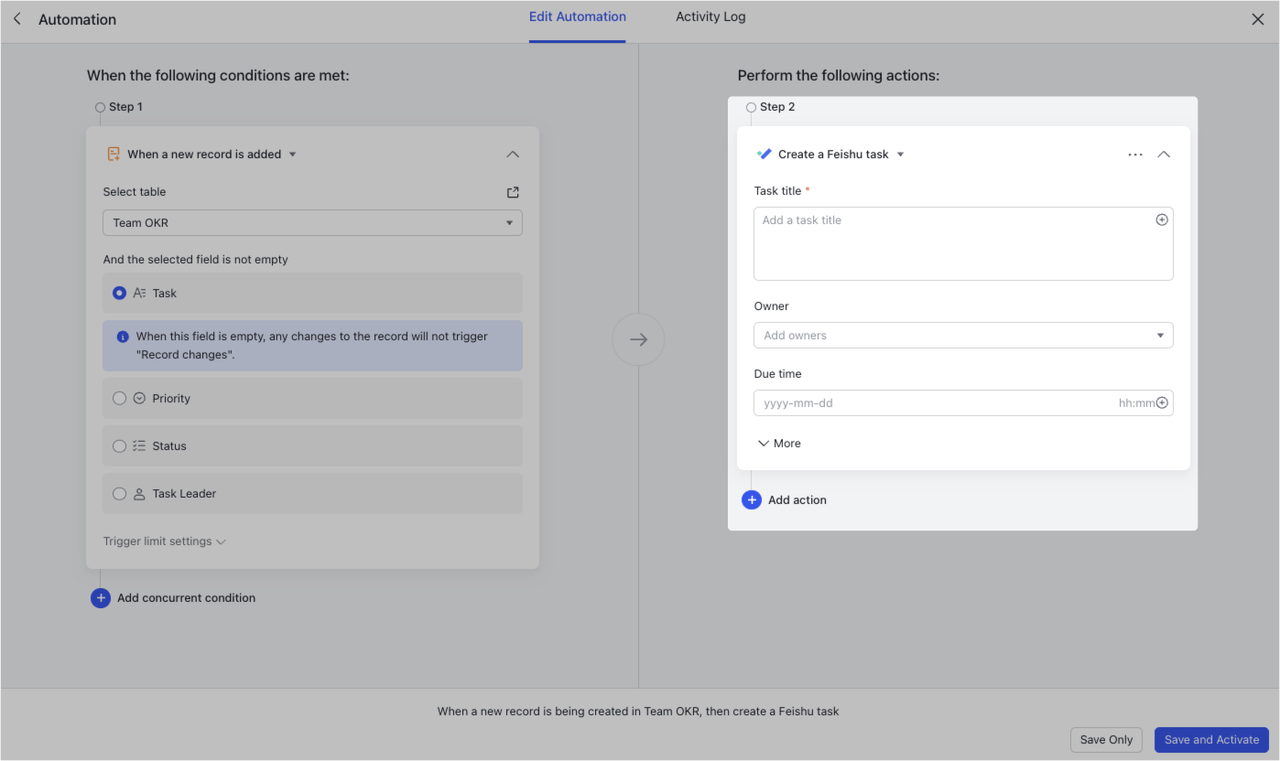 Create events, tasks, and groups with automations